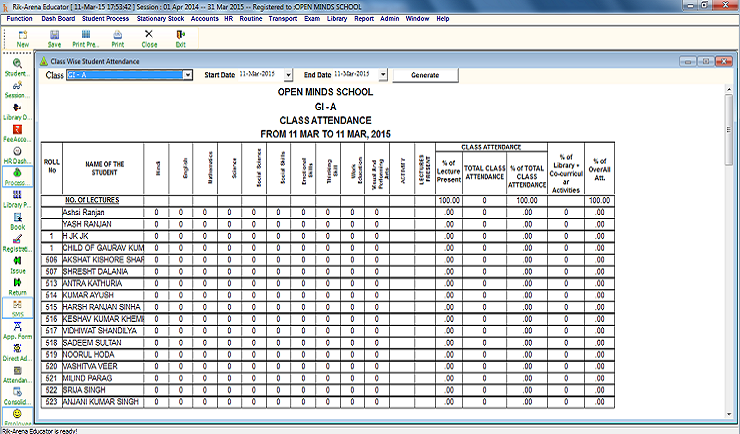 Class-wise attendence